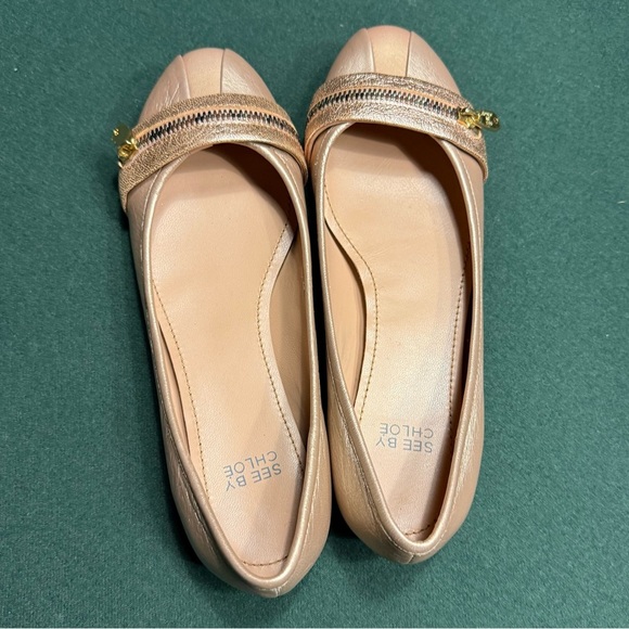 See by Chloe Women's Tan metallic Leather Flats size 37.5 - Picture 3 of 9